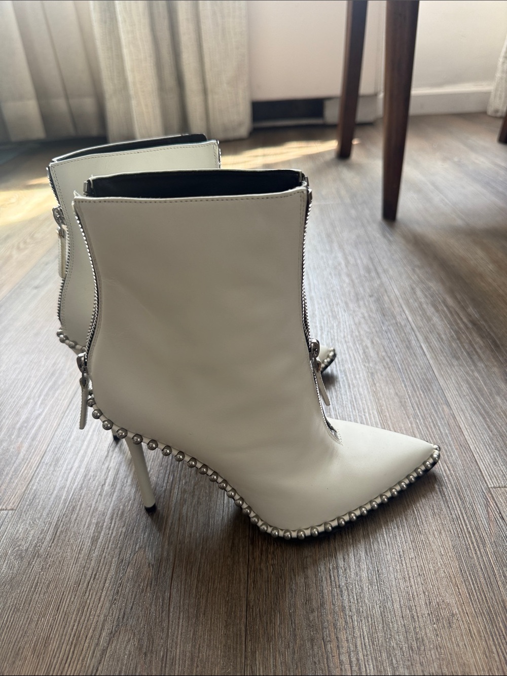 Alexander Wang White Pearl-Trim Pointed Toe Stiletto Ankle Boots